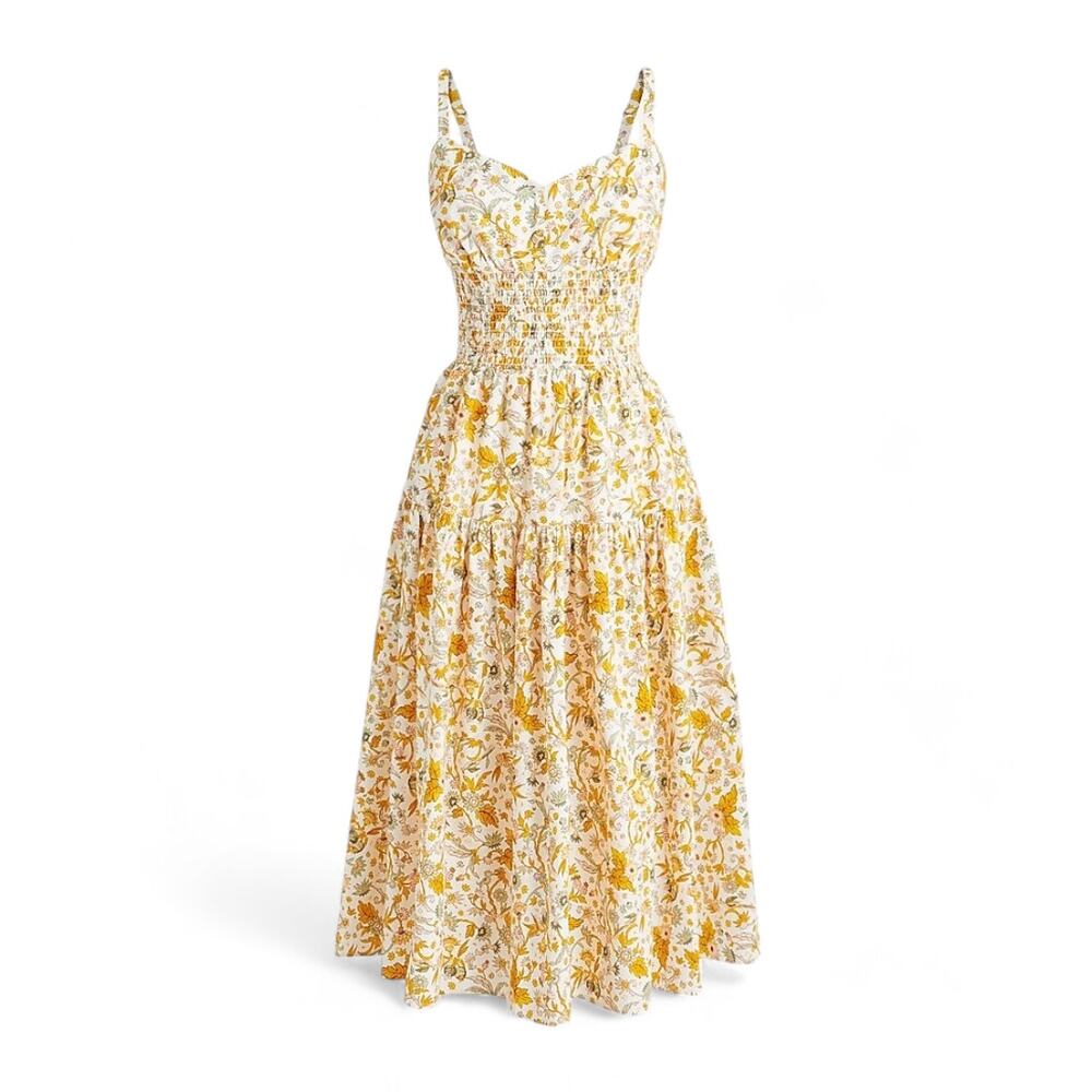J. Crew Yellow Floral Midi Dress